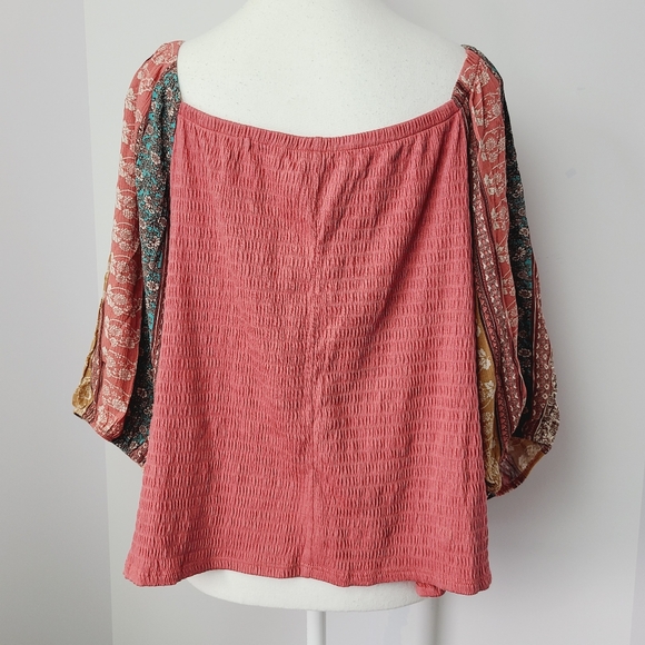 W5 Pink Blouse 3/4 Sleeves Relaxed Smocked Style Square Neck, sz 2XL - Picture 3 of 7